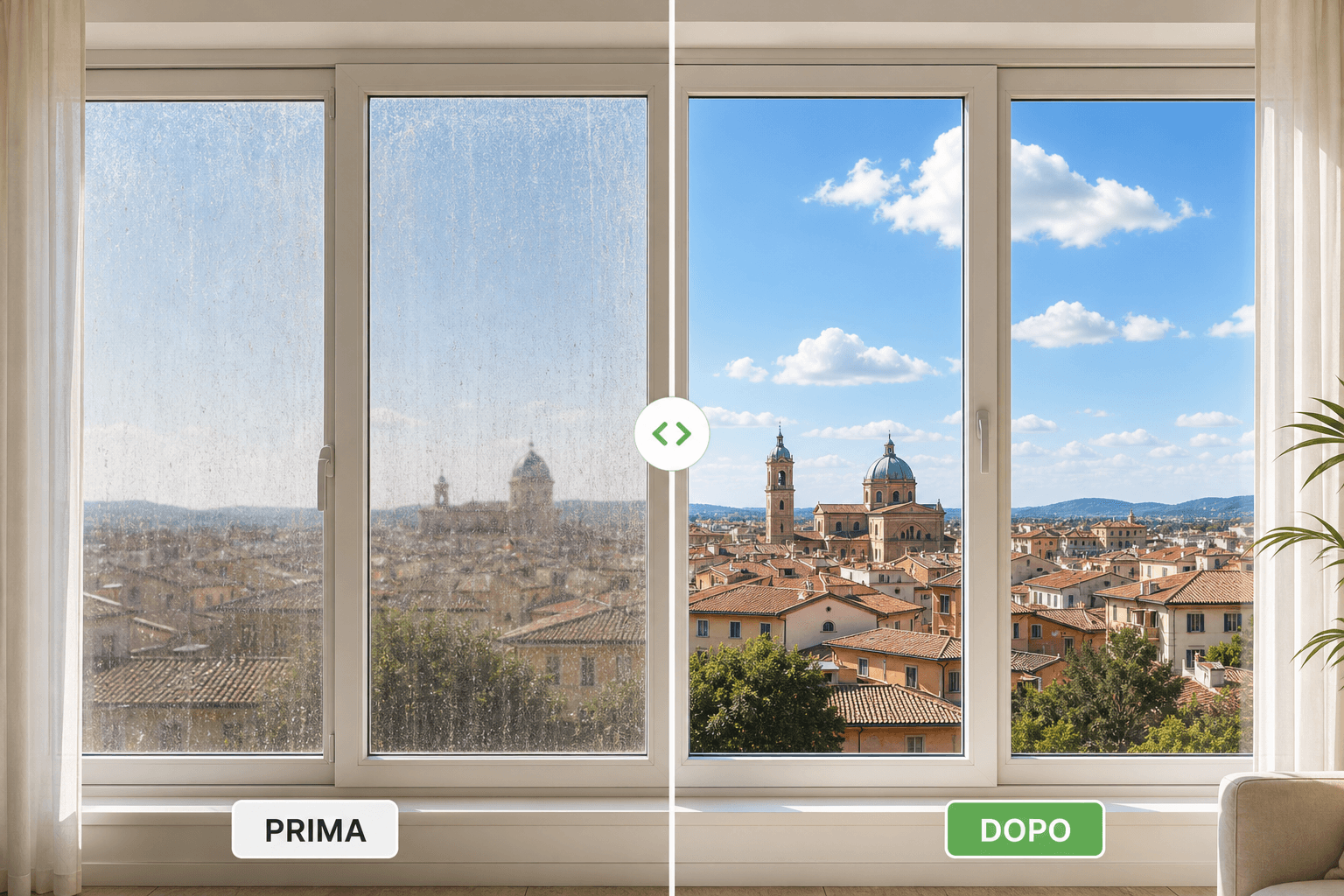Prima e dopo pulizia tapparelle e finestre