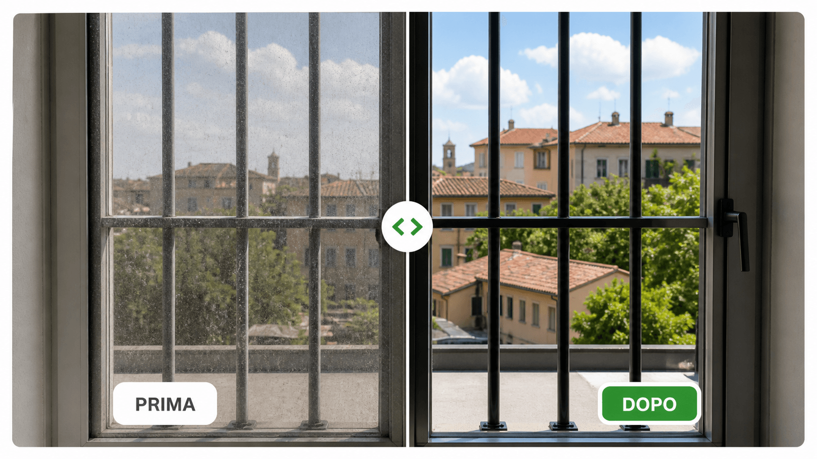 Prima e dopo pulizia guide finestre